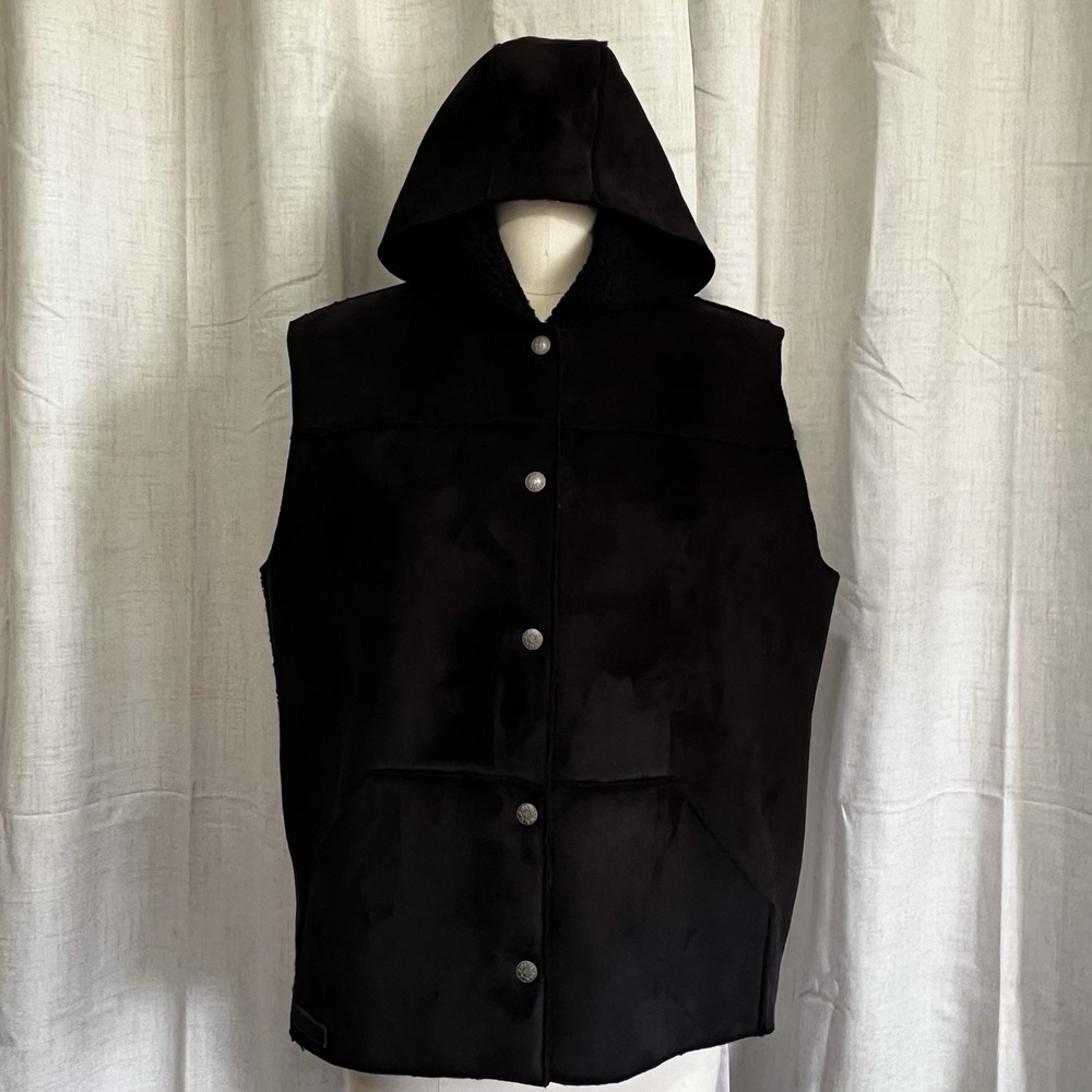 Lauren Ralph Lauren  Black Label Vest Womens Xl Faux‎ Suede Sherpa Lined Hood